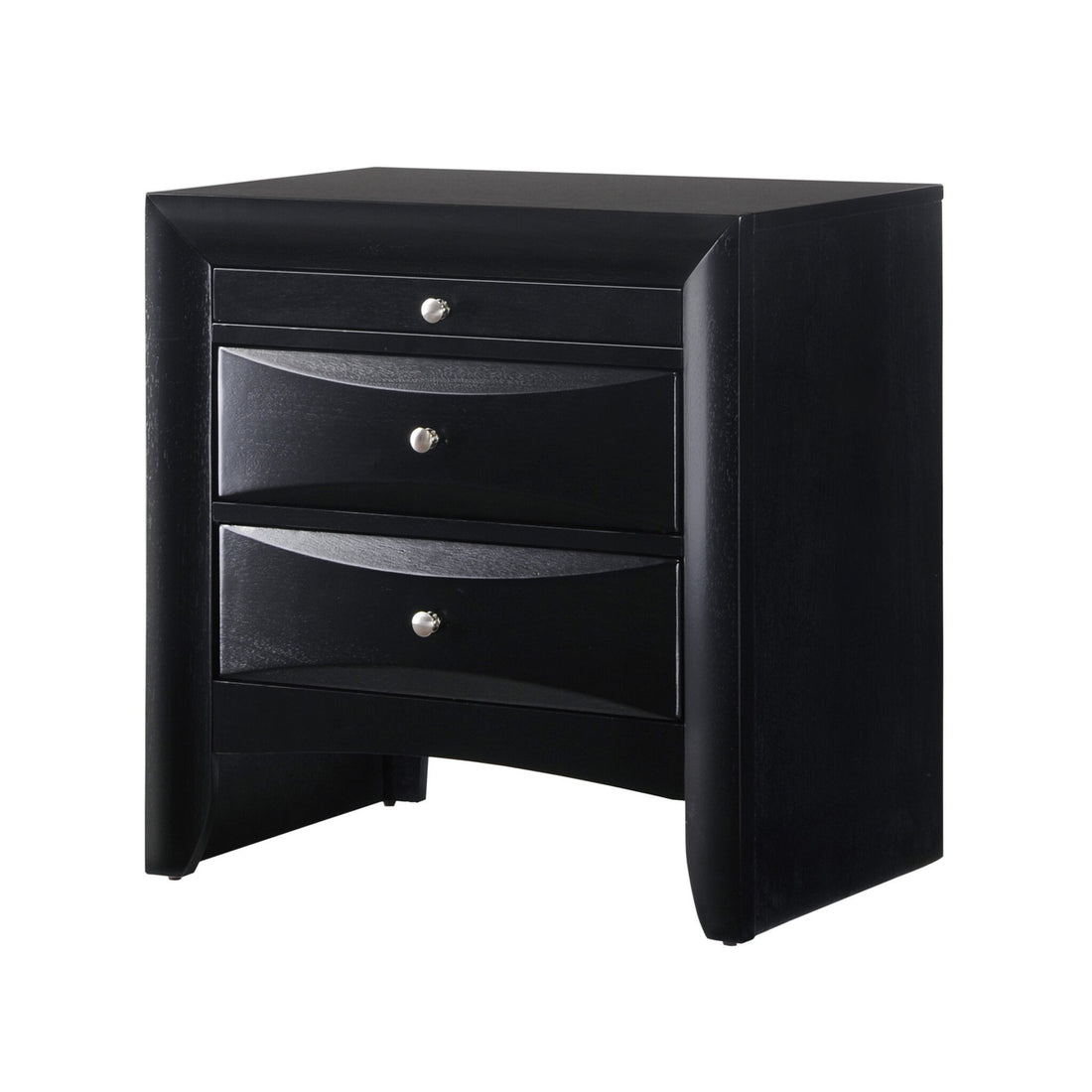 1Pc Contemporary 2 Drawer Nightstand End Table Jewelry Tray Black Finish Solid Wood Wooden Bedroom Furniture Black 2 Drawers Bedside Cabinet Contemporary Black Solid Wood