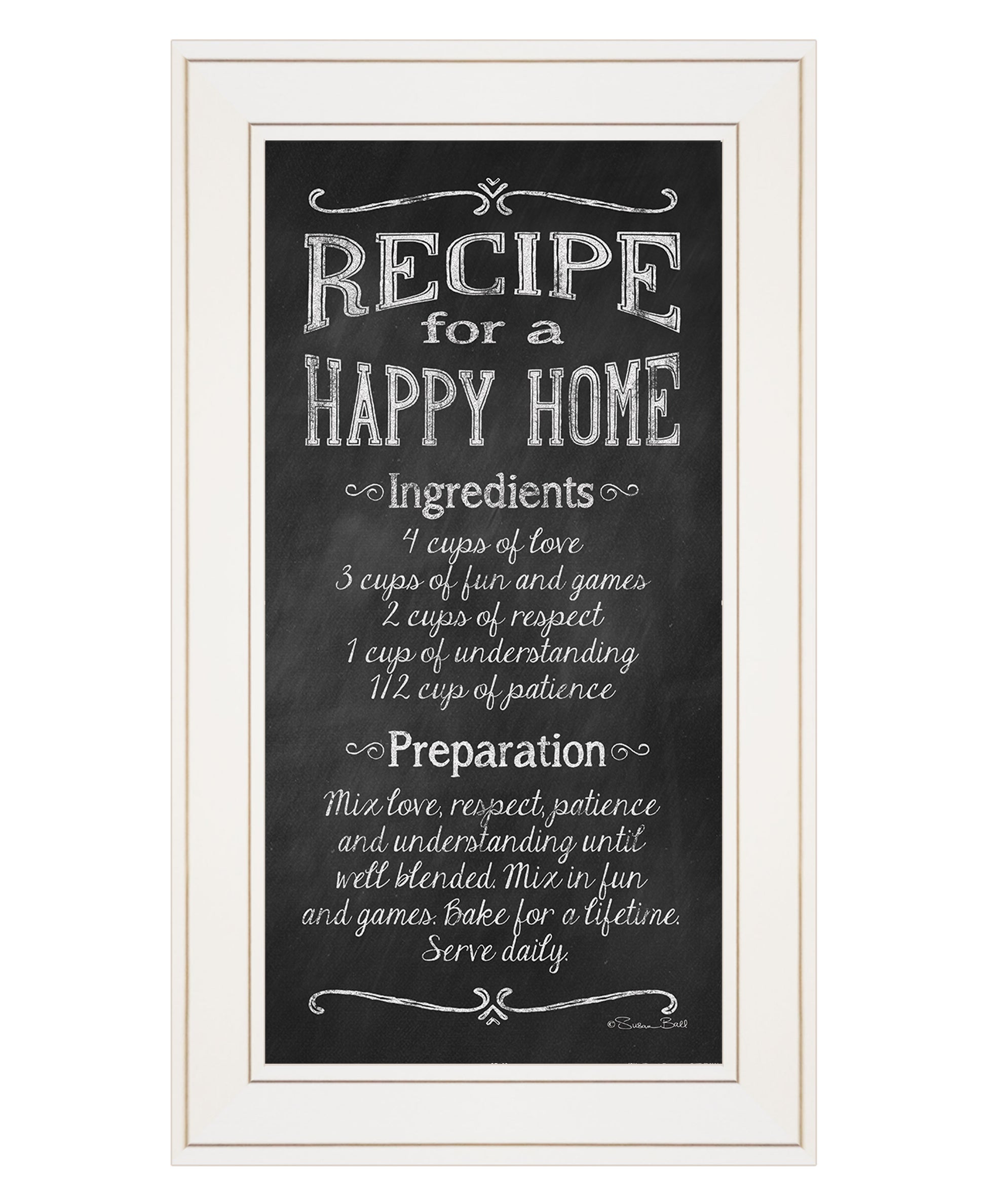 "Recipe For A Happy Home" By Susan Ball, Ready To Hang Framed Print, White Frame Multicolor Paper