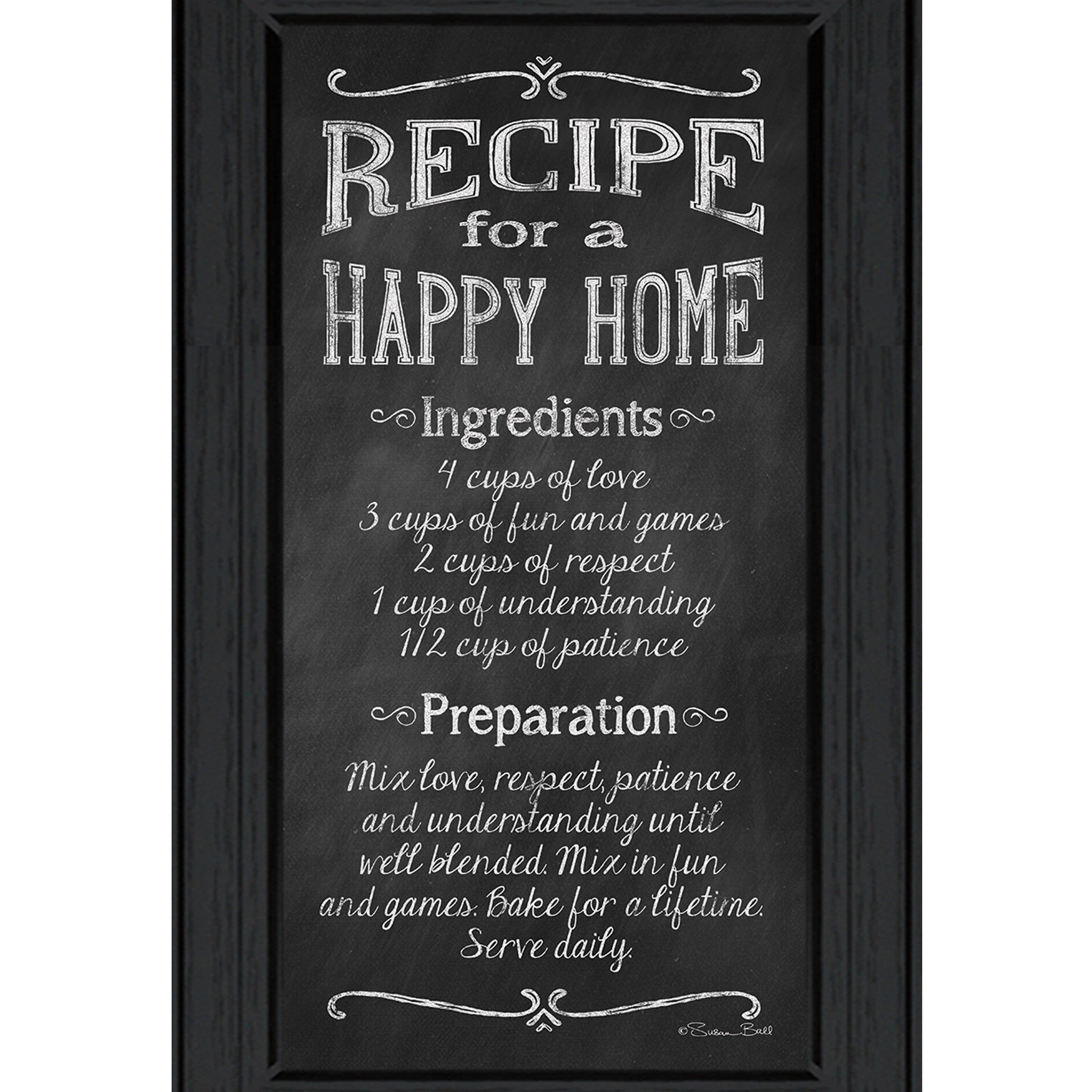 "Recipe For A Happy Home" By Susan Ball, Ready To Hang Framed Print, Black Frame Multicolor Paper