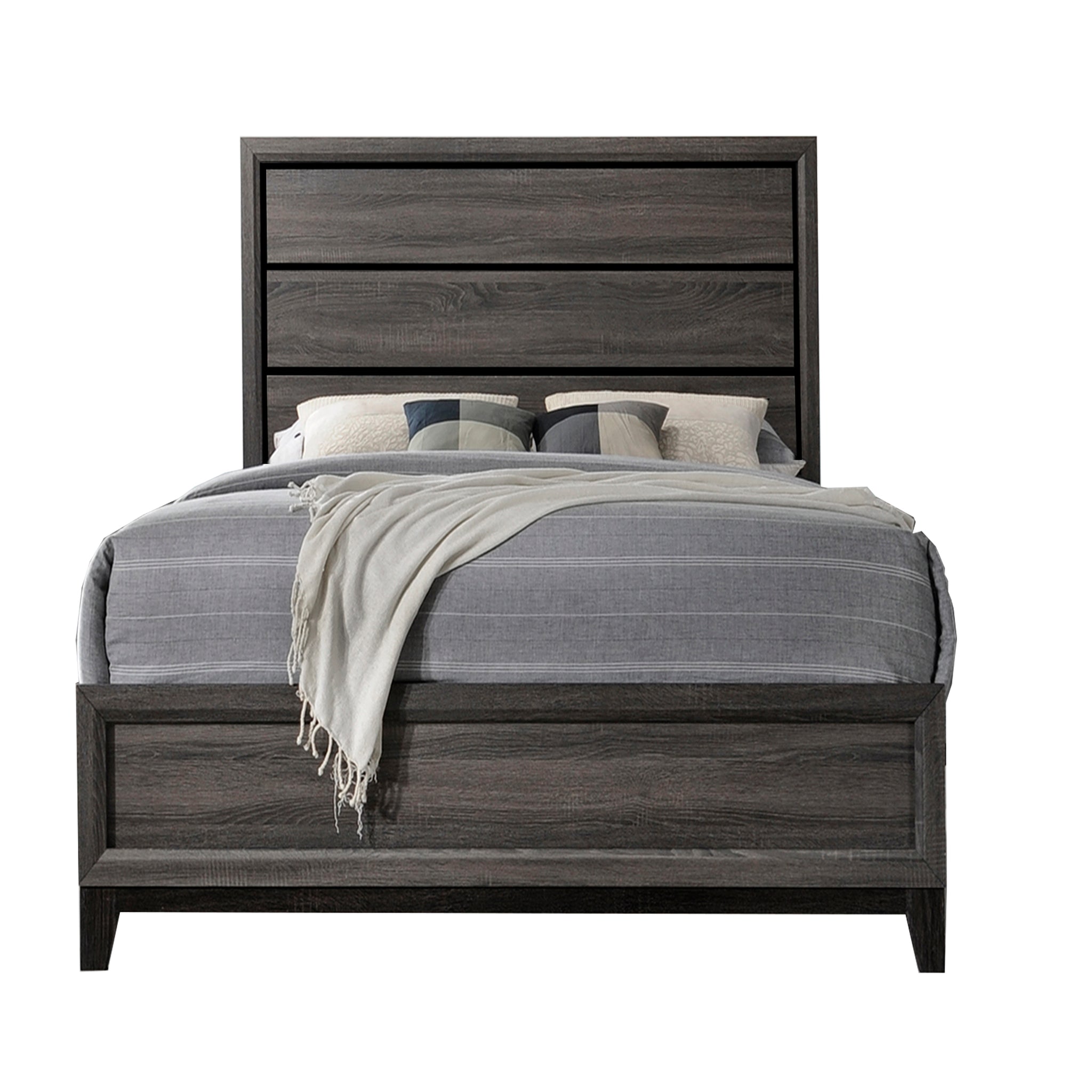 Sierra King Size Contemporary Bed Made With Wood In Gray Box Spring Required King Gray Wood Bedroom Modern Wood