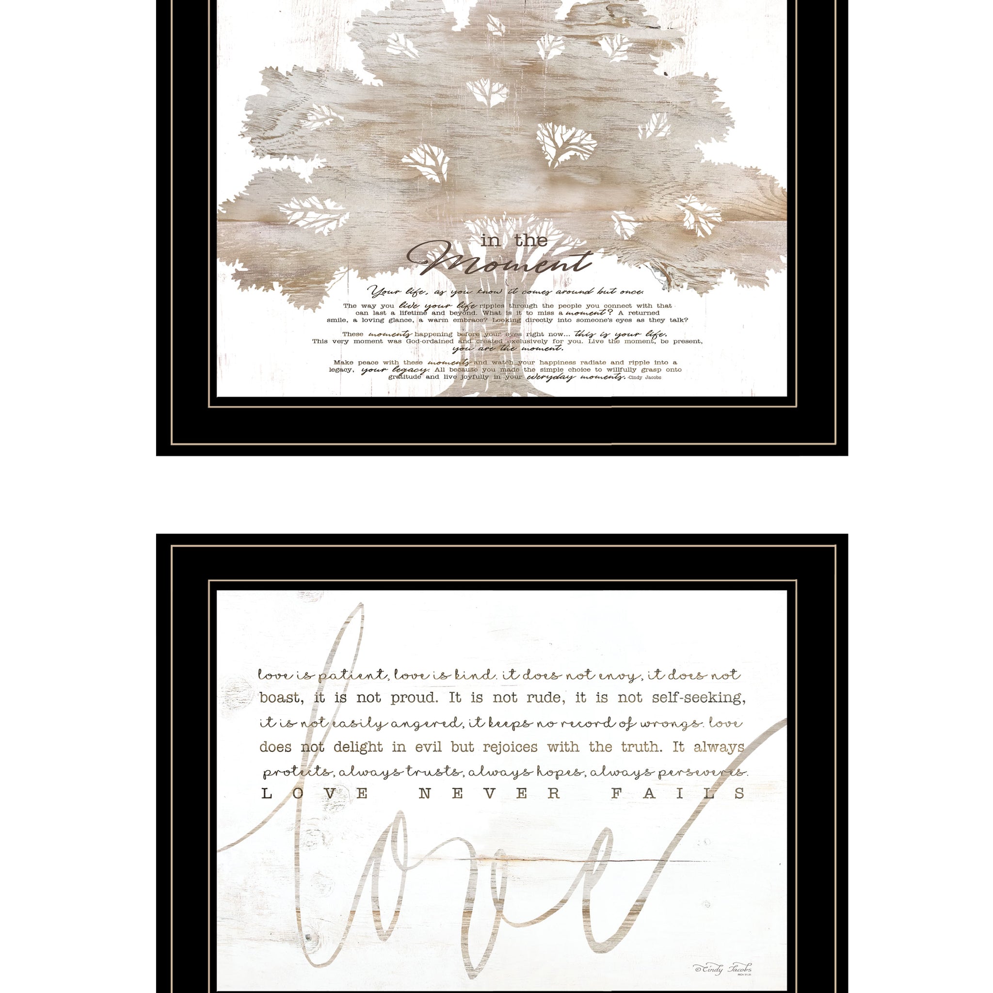 "Love In The Moment" 2 Piece Vignette By Cindy Jacobs, Ready To Hang Framed Print, Black Frame Multicolor Paper