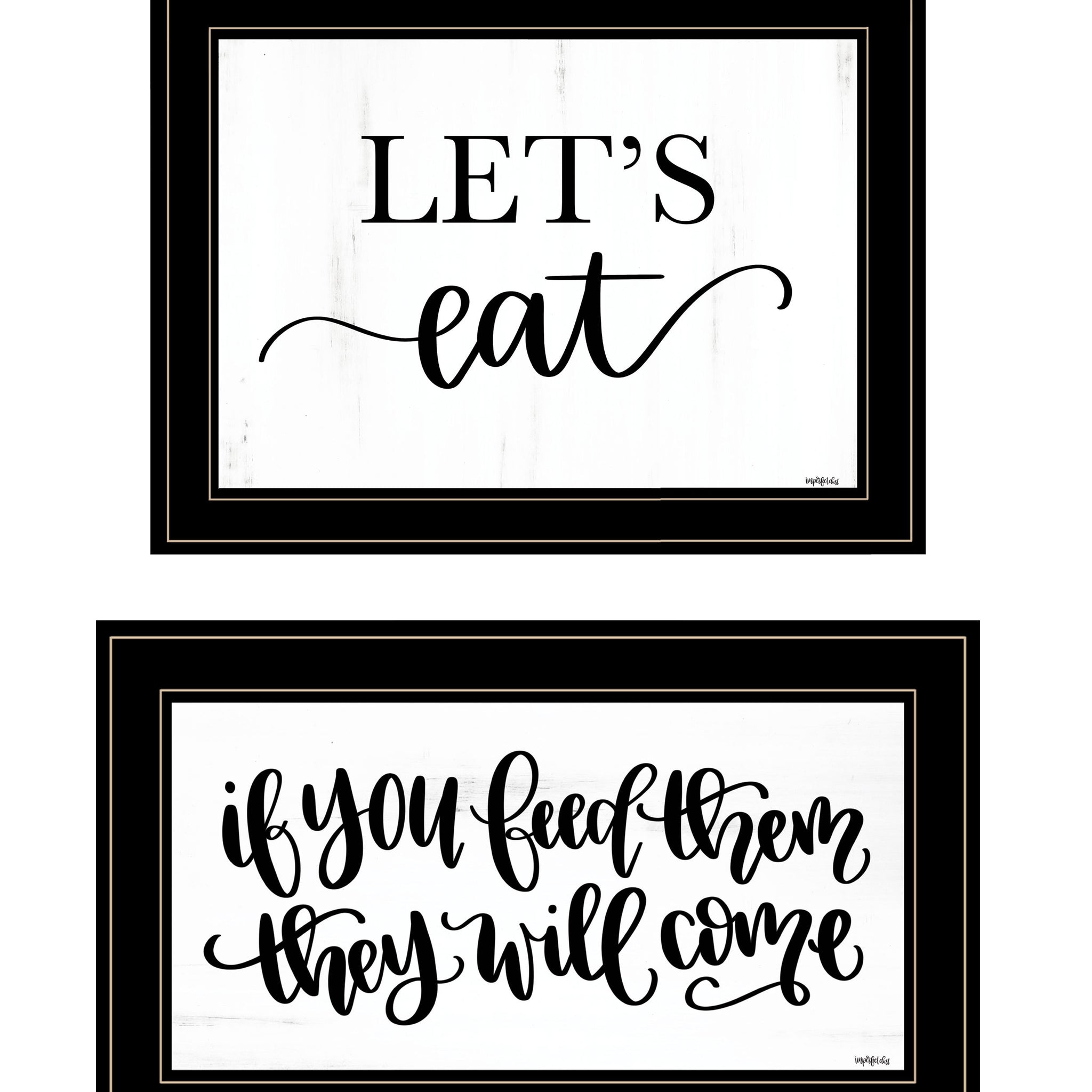 "Let'S Eat Feed Them" 2 Piece Vignette By Imperfect Dust, Ready To Hang Framed Print, Black Frame Multicolor Paper