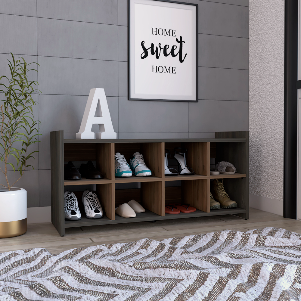 Modena Entryway Stackable Storage Unit, Eight Cubbies For Shoes, Eight Shoes Capacity, Carbon Espresso Mahogany Multicolor Particle Board Particle Board