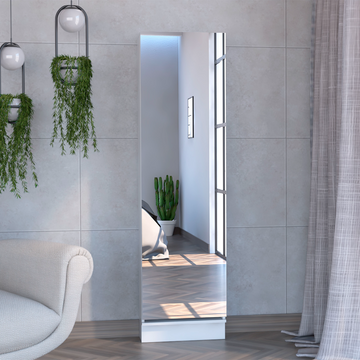 Shoe Rack 67" H, Five Internal Storage Shelves, A Mirror, A Door, Approximate Capacity Of 10 Pairs Of Shoes, White White Particle Board Particle Board