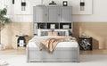 Full Size Platform Bed With Storage Headboard And 4 Drawers, Gray Box Spring Not Required Full Gray Wood Bedroom Bed Frame Solid Wood Mdf