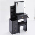 Small Size Left Bedside Cabinet Vanity Table Cushioned Stool, 2 Ac 2 Usb Power Station, Hair Dryer Bracket, Extra Large Touch Control Sliding Led Mirror, Tri Color Switching, Epa,Gcc,Ul Certificate