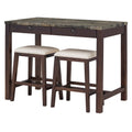 3 Piece Modern Faux Marble Versatile Bar Table Set With Storage Drawers And Padded Stools, Ideal For Space Saving Dining Nooks Or Small Kitchens Walnut Walnut Solid Wood Mdf