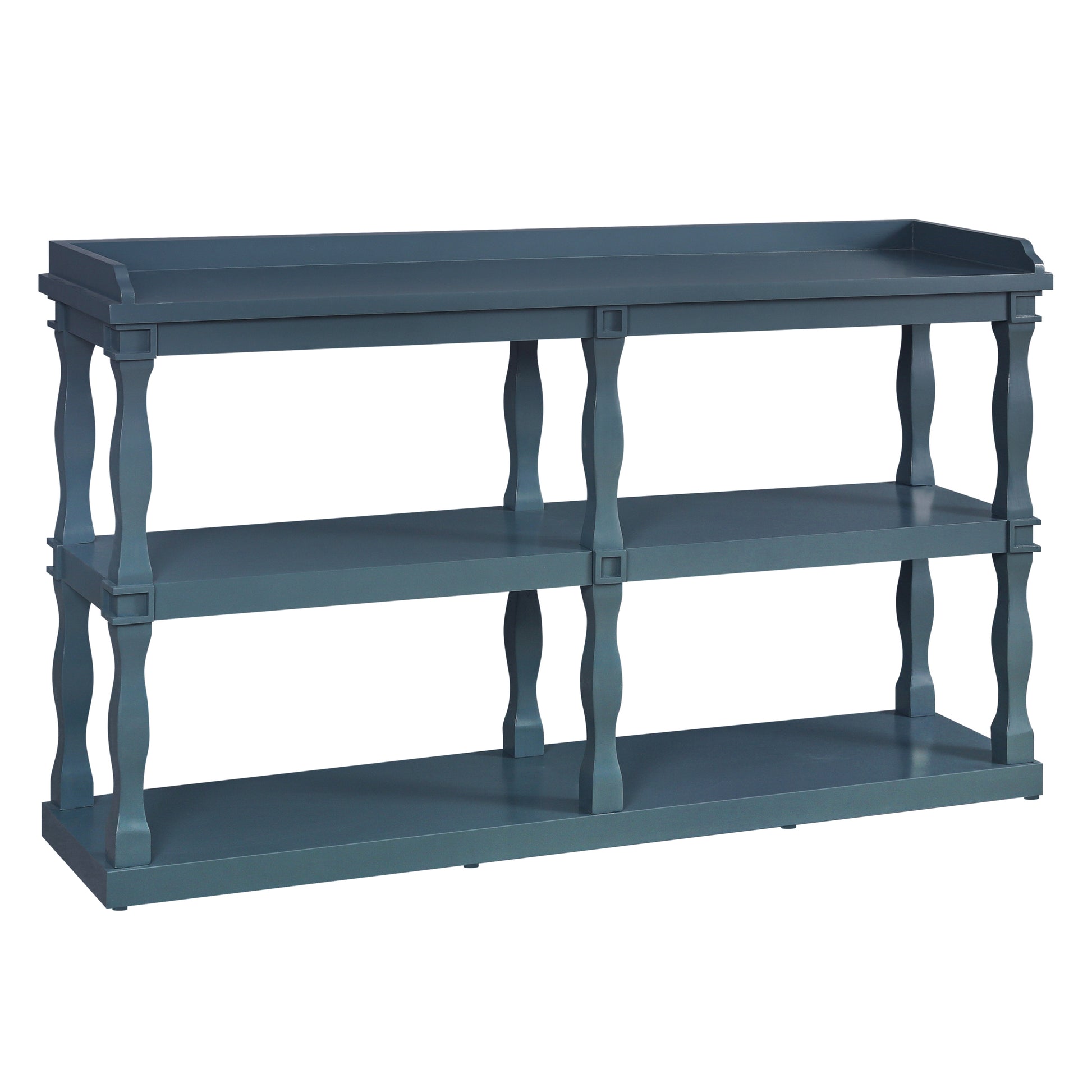 Console Table With 3 Tier Open Storage Spaces And Roman Column Effect Support Legs,Narrow Sofa Entry Table For Living Room, Entryway And Hallway Navy Blue Navy Blue Primary Living Space Floor Mount Open Storage Console Tables Glossy Mdf Mdf