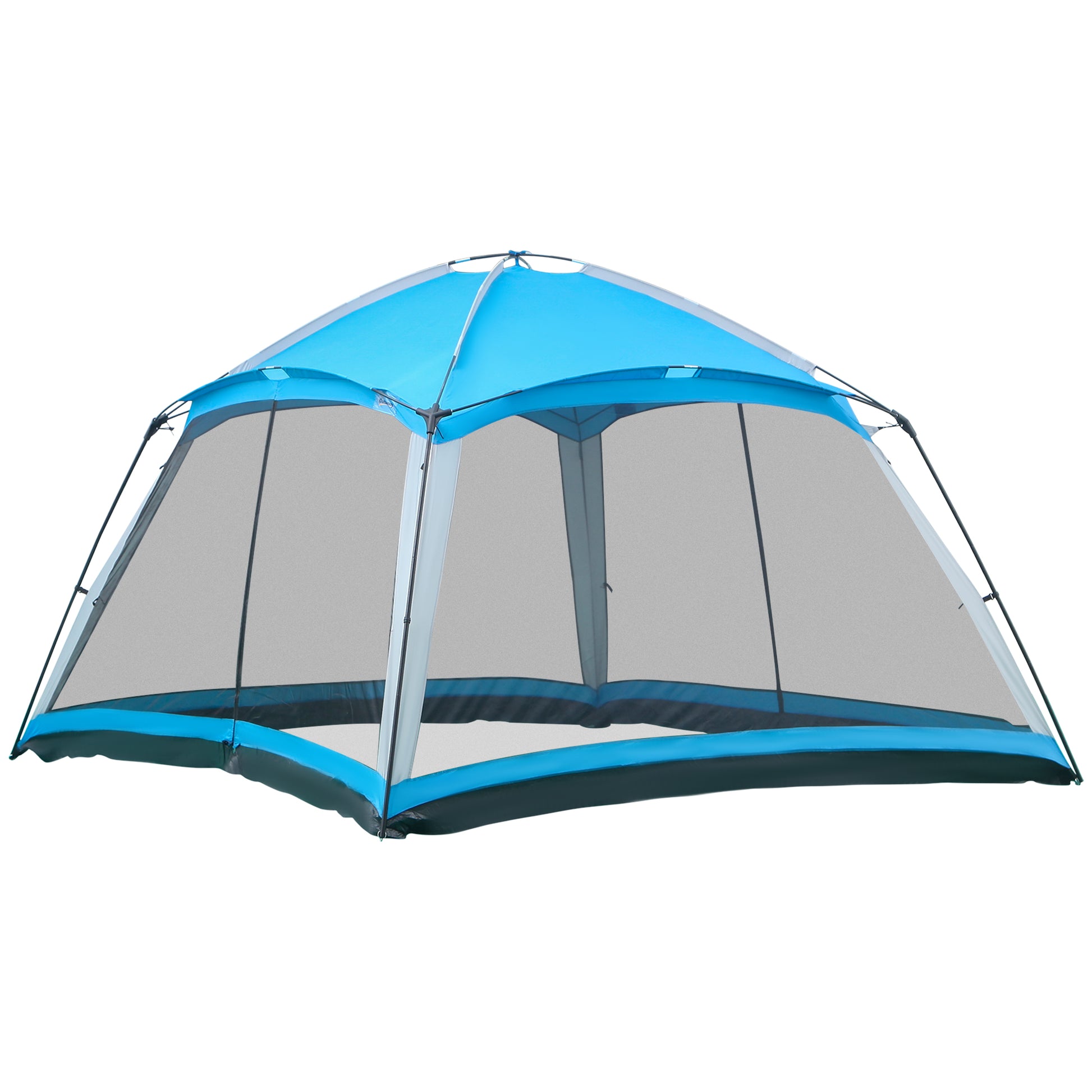 Outsunny 12' X 12' Screen House Room, 8 Person Camping Tent W Carry Bag And 4 Mesh Walls For Hiking, Backpacking, And Traveling, Easy Set Up, Sky Blue Blue Polyester