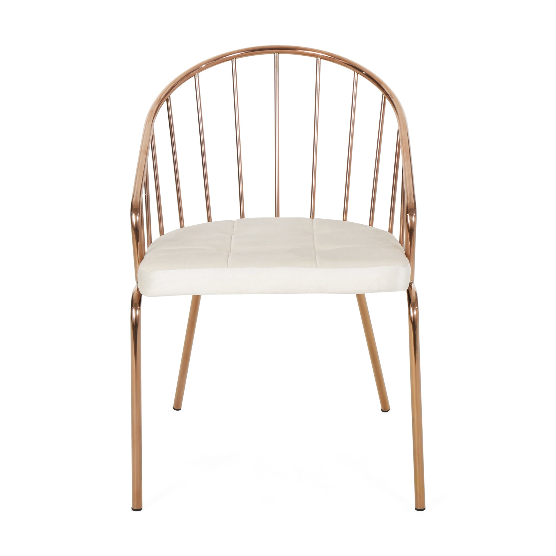 Upholstered Dining Chair Velvet Cushion With Stainless Steel Frame Set Of 2 , Beige And Rose Gold Beige Set Of 2 Velvet