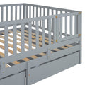 Full Size Wood Daybed With Fence Guardrails And 2 Drawers, Split Into Independent Floor Bed & Daybed, Gray Old Sku :Lp000882Aae Full Gray Solid Wood Mdf