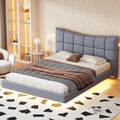 Full Size Upholstered Platform Bed With Led Lights,Usb Ports And Outlets,Linen Fabric,Gray Full Gray Wood Metal