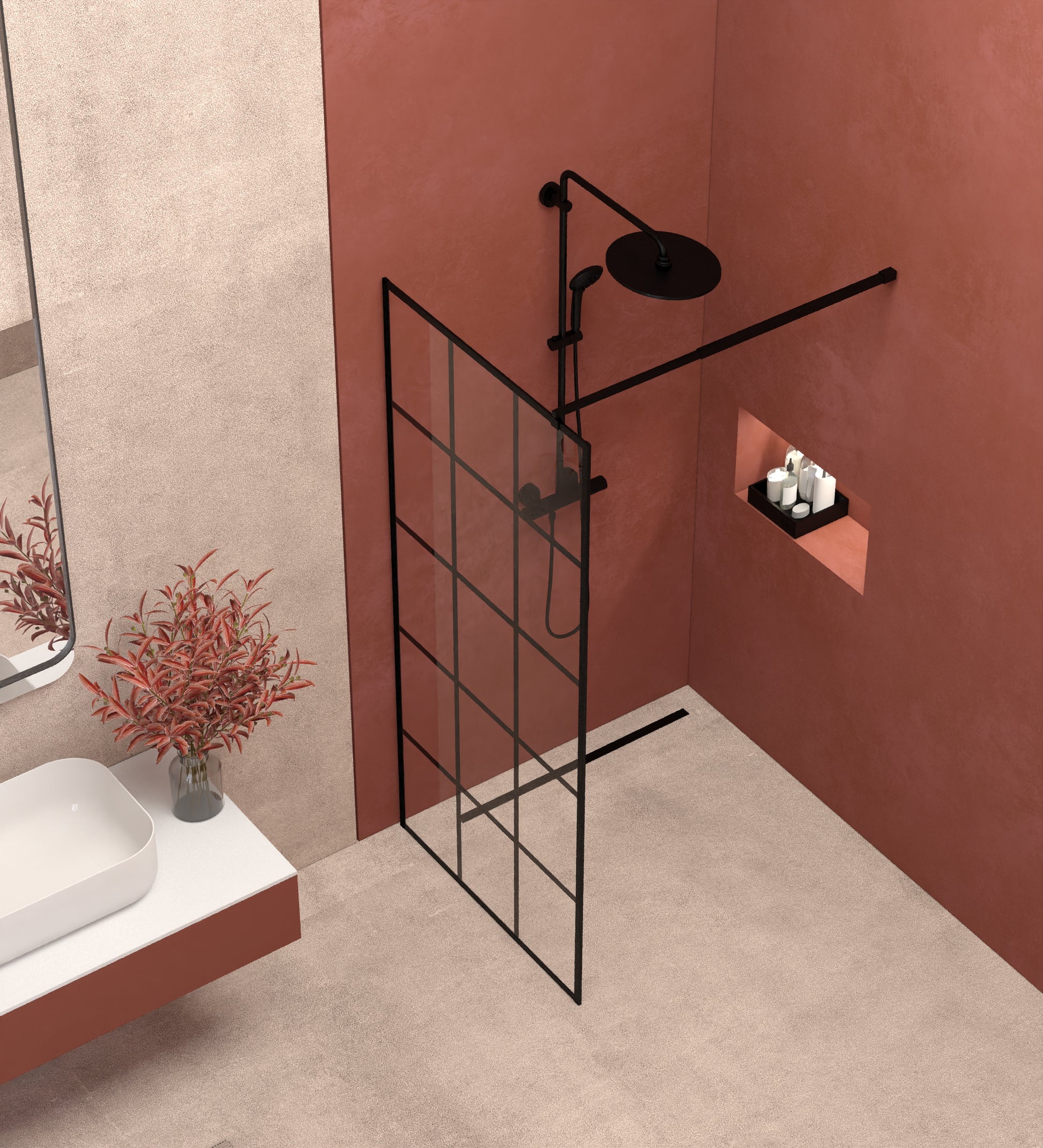 Framed Glass Shower Screen 34" Width X 72"Height With 1 4" 6Mm Silk Printing Tempered Glass, Black Aluminum And Support Bar,Shower Door Black Bathroom American Design Aluminium Tempered Glass