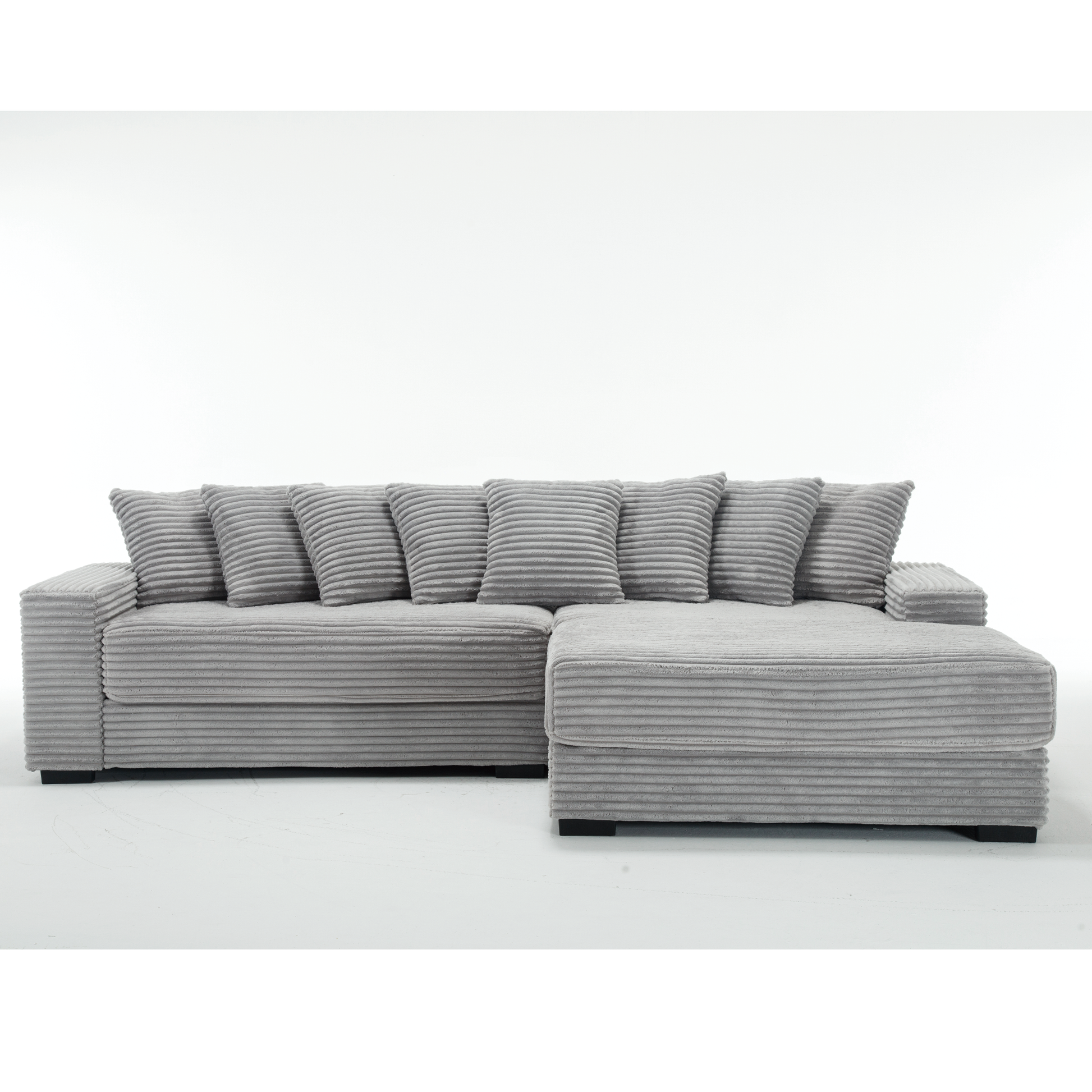 Arrived Oversized Two Piece Couches, L Shaped Sofa, Corduroy, Right Chaise Daybed,With Armrests,Eight Throw Pillows,Corner Sofa,Easy To Assemble, Gray Gray Polyester Wood Primary Living Space Medium Soft Pillow Back Modern Square Arms Wood 3 Seat
