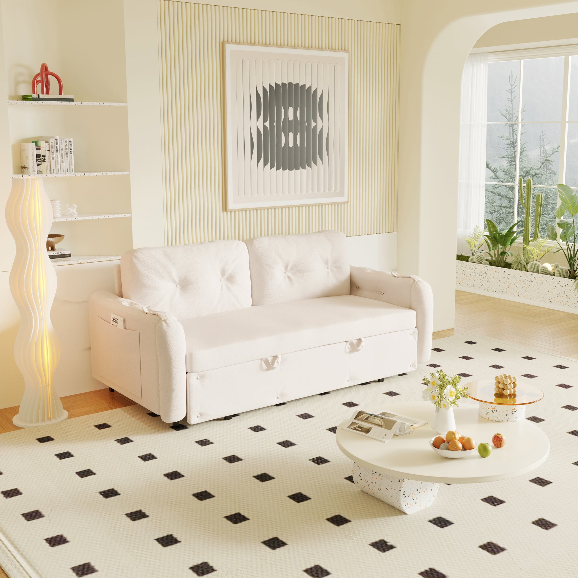 66.2" Queen Pull Out Sofa Bed, Hydraulic System Convertible Sleeper Sofa With Storage And 2 Soft Pillows, Tufted Button Upholstered Couch,Multi Functional Velvet Loveseat Bed,Beige Beige Velvet 2 Seat