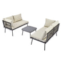 Modern Outdoor 3 Piece Pe Rattan Sofa Set All Weather Patio Metal Sectional Furniture Set With Cushions And Glass Table For Backyard, Poolside, Garden,Black,L Shaped Yes Sectional Black Seats 4 Weather Resistant Frame Water Resistant Cushion Garden &