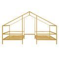 Metal Double Twin Size Triangular House Beds With Built In Table, Gold Box Spring Not Required Twin Gold Metal Metal