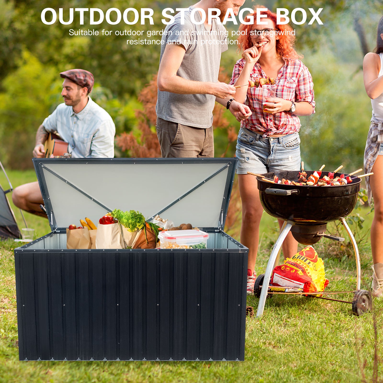 Out Door Metal Storage Box Store Medium Black Metal