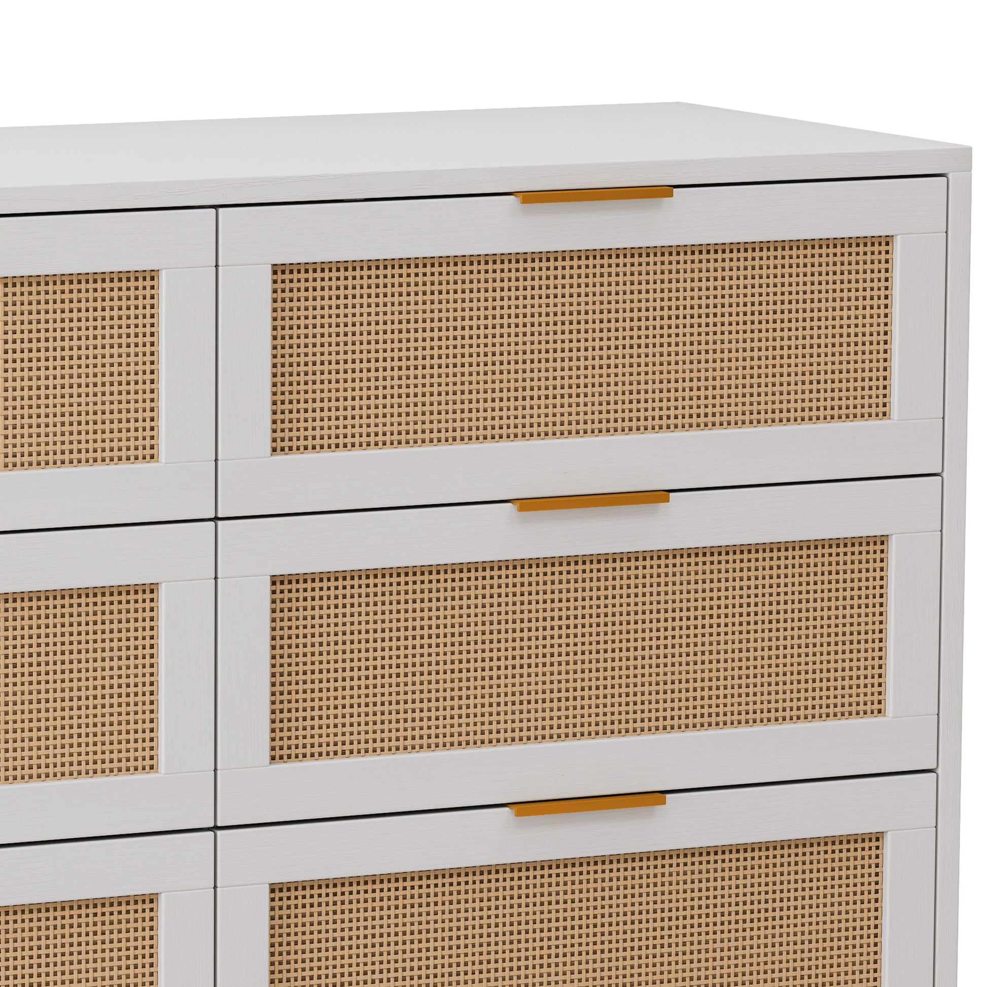 43.31"6 Drawers Rattan Storage Cabinet Rattan Drawer,For Bedroom,Living Room,White White Particle Board