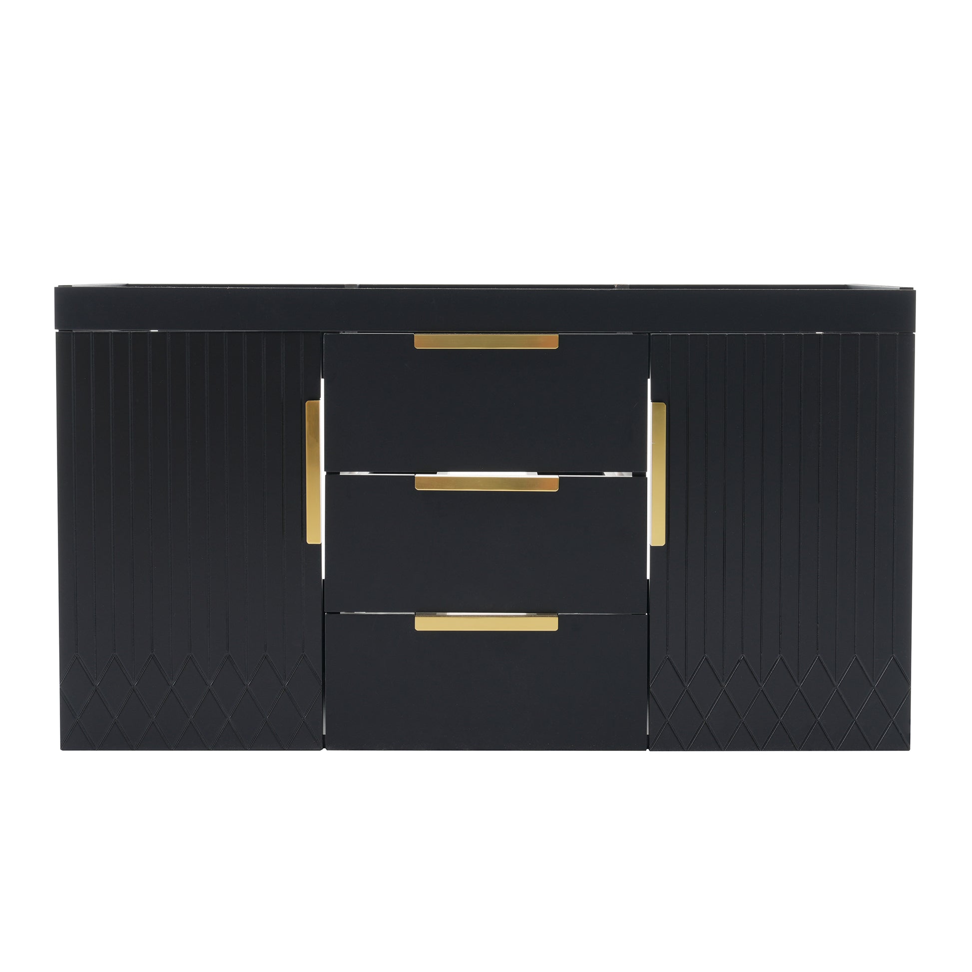 36'' Wall Mounted Bathroom Vanity Without Sink, Floating Bathroom Storage Cabinet With 2 Drawers, Solid Wood Bathroom Cabinet Not Include Basin Sink Black Bathroom Modern Mdf