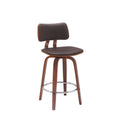 Pino 26 Inch Swivel Counter Stool Chair, Faux Leather, Walnut Brown Wood Brown Leather