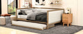 Full Size Upholstered Daybed With Trundle And Decoration, Wood Color Box Spring Not Required Full Wood Wood Daybeds Linen Upholstered