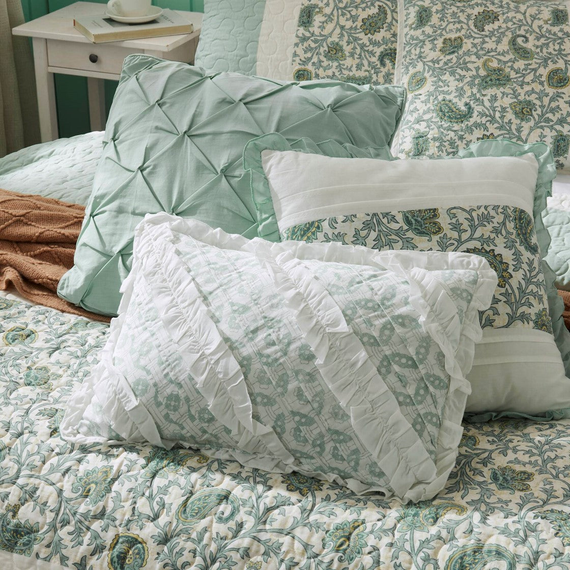 6 Piece Cotton Percale Quilt Set With Throw Pillows Aqua Full Queen Full Aqua Polyester