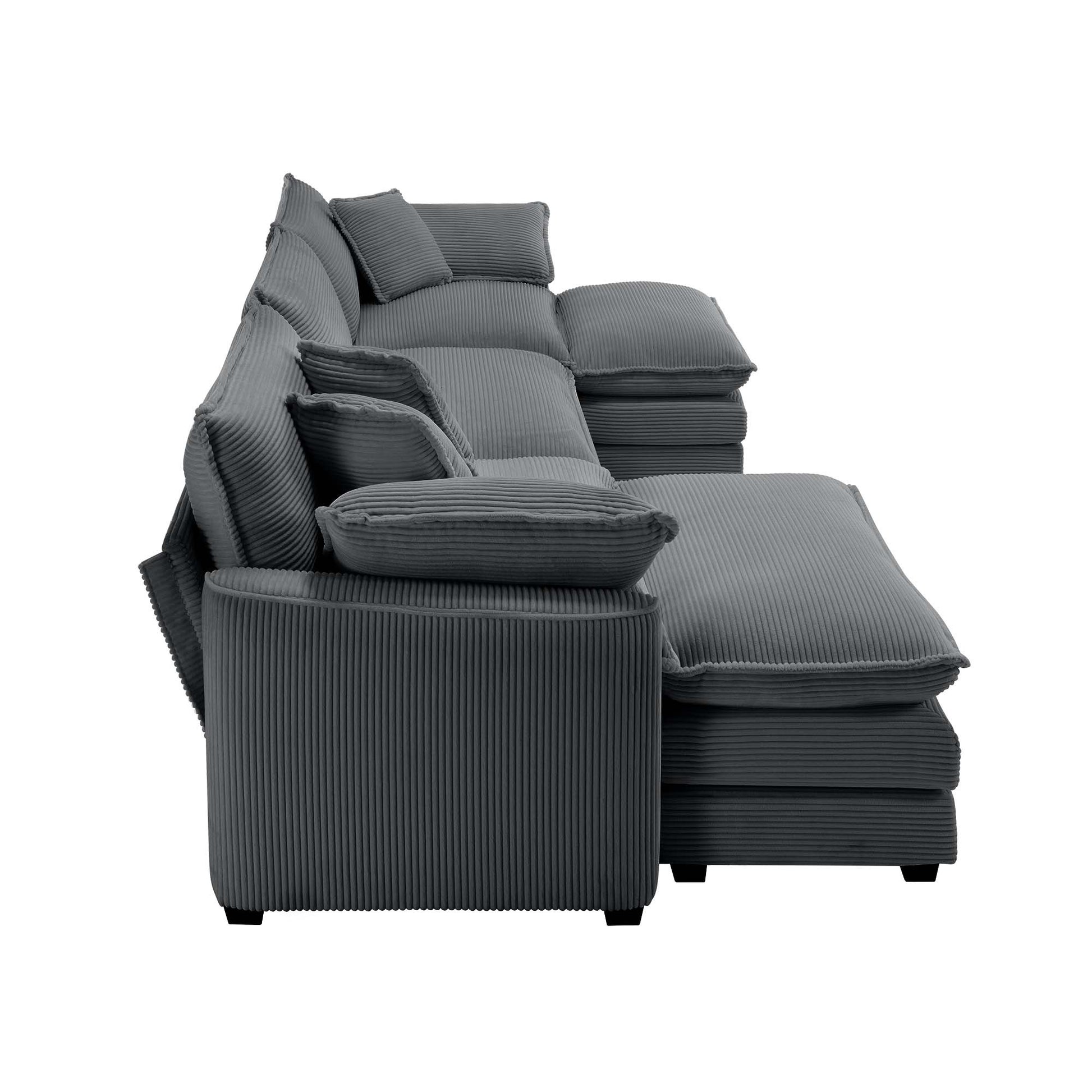 Oversized Modular Cushion Sofa, Portable Ottoman, L Shaped Corner Low Back Deep Seating Spacious Sofa Set And Sofa Bed For Home Apartment Living Room Set, Grey Corduroy Grey Corduroy 3 Seat