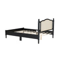 Queen Size Wooden Platform Bed With Natural Rattan Headboard, Vintage Bed Frame With Wooden Slat Support, Black Box Spring Not Required Queen Black Wood