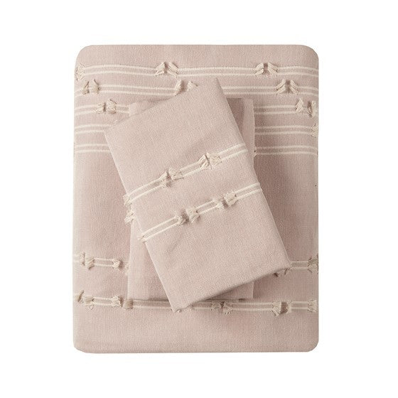 3 Piece Cotton Jacquard Duvet Cover Set Queen Pink Cotton