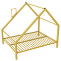 Full Size Metal House Platform Bed With Roof And Chimney, Gold Box Spring Not Required Full Gold Metal Bedroom Bed Frame Metal