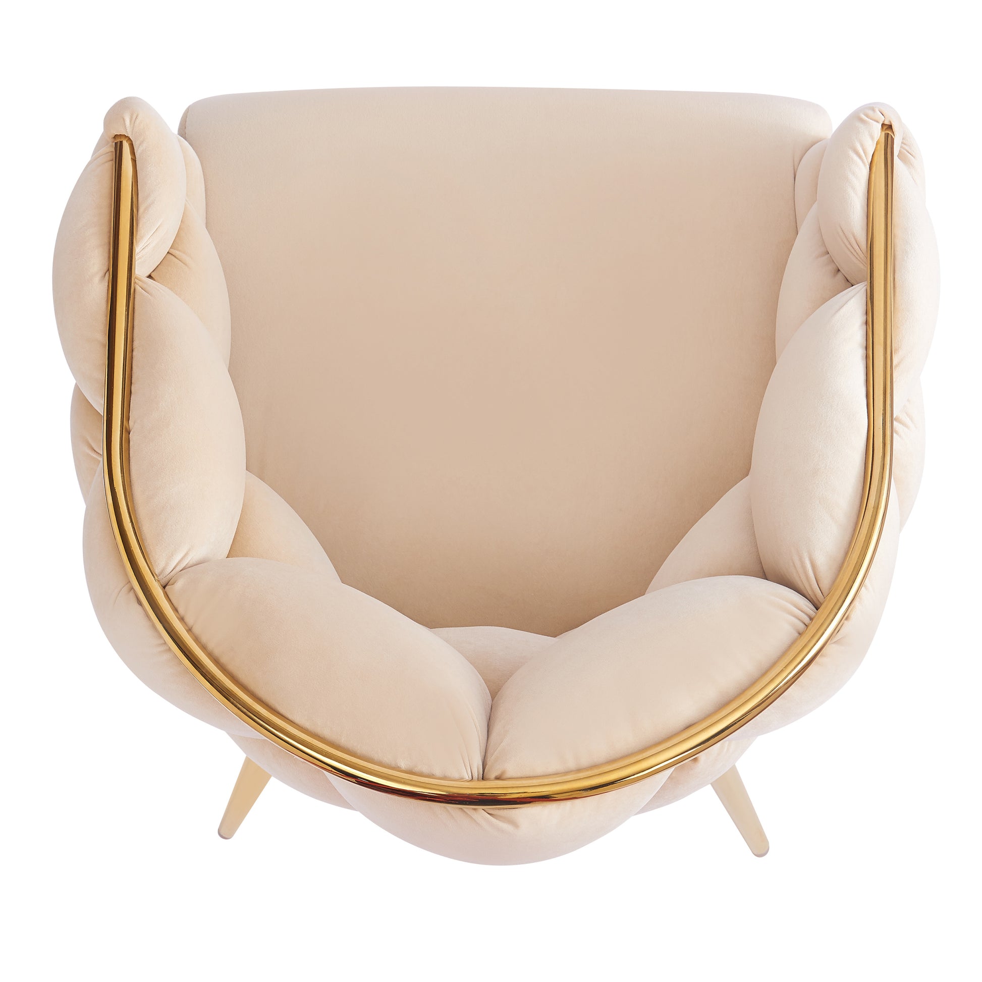 Luxury Handmade Accent Chair With Gold Legs, Modern Velvet Armchair For Living Room And Bedroom Beige Foam Velvet