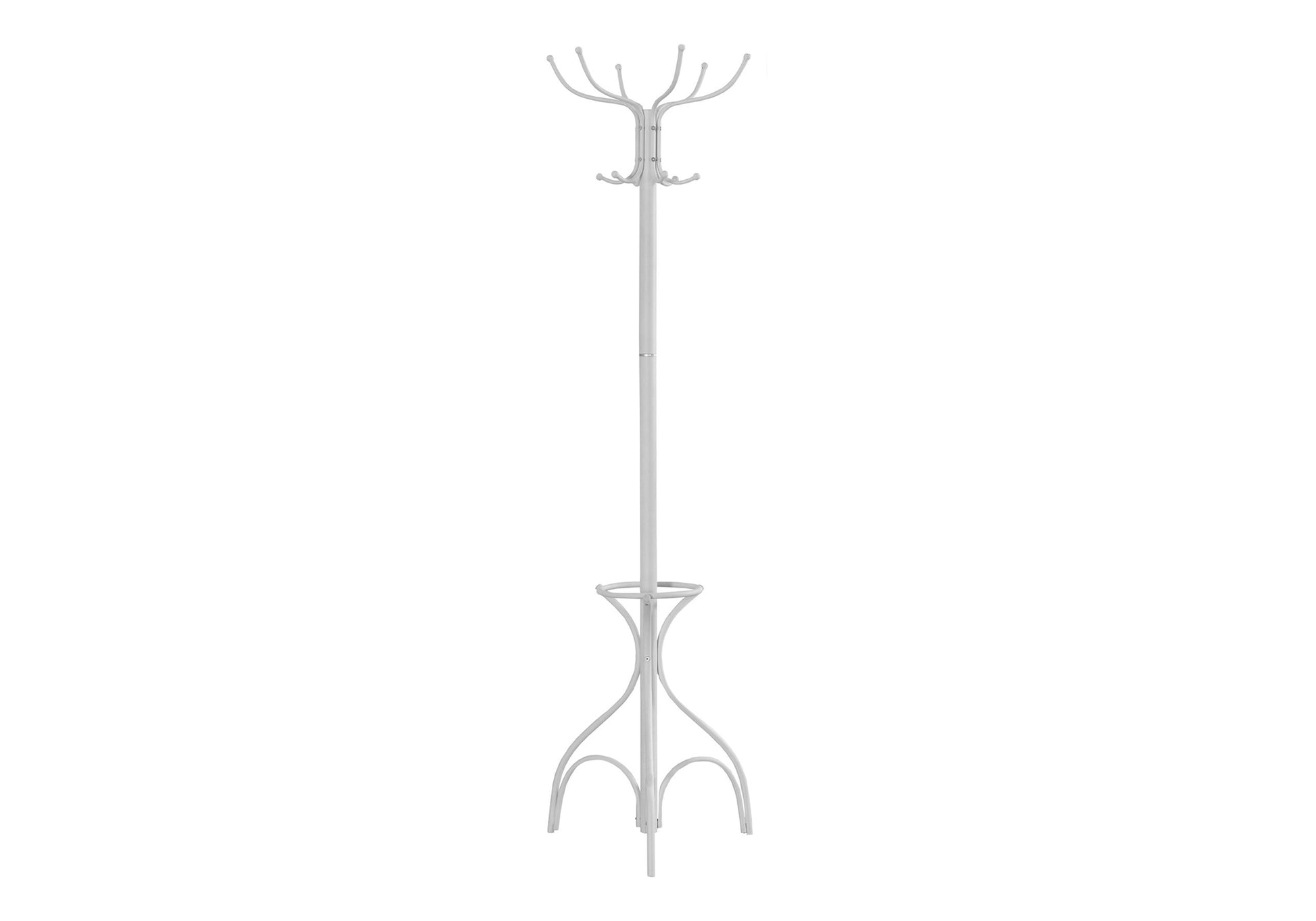 Coat Rack, Hall Tree, Free Standing, 12 Hooks, Entryway, 70"H, Umbrella Holder, Bedroom, White Metal, Contemporary, Modern White Metal