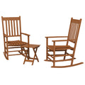 Outsunny Outdoor Rocking Chair Set Of 2 With Side Table, Patio Wooden Rocking Chair With Smooth Armrests, High Back For Garden, Balcony, Porch, Supports Up To 352 Lbs., Teak Natural Wood