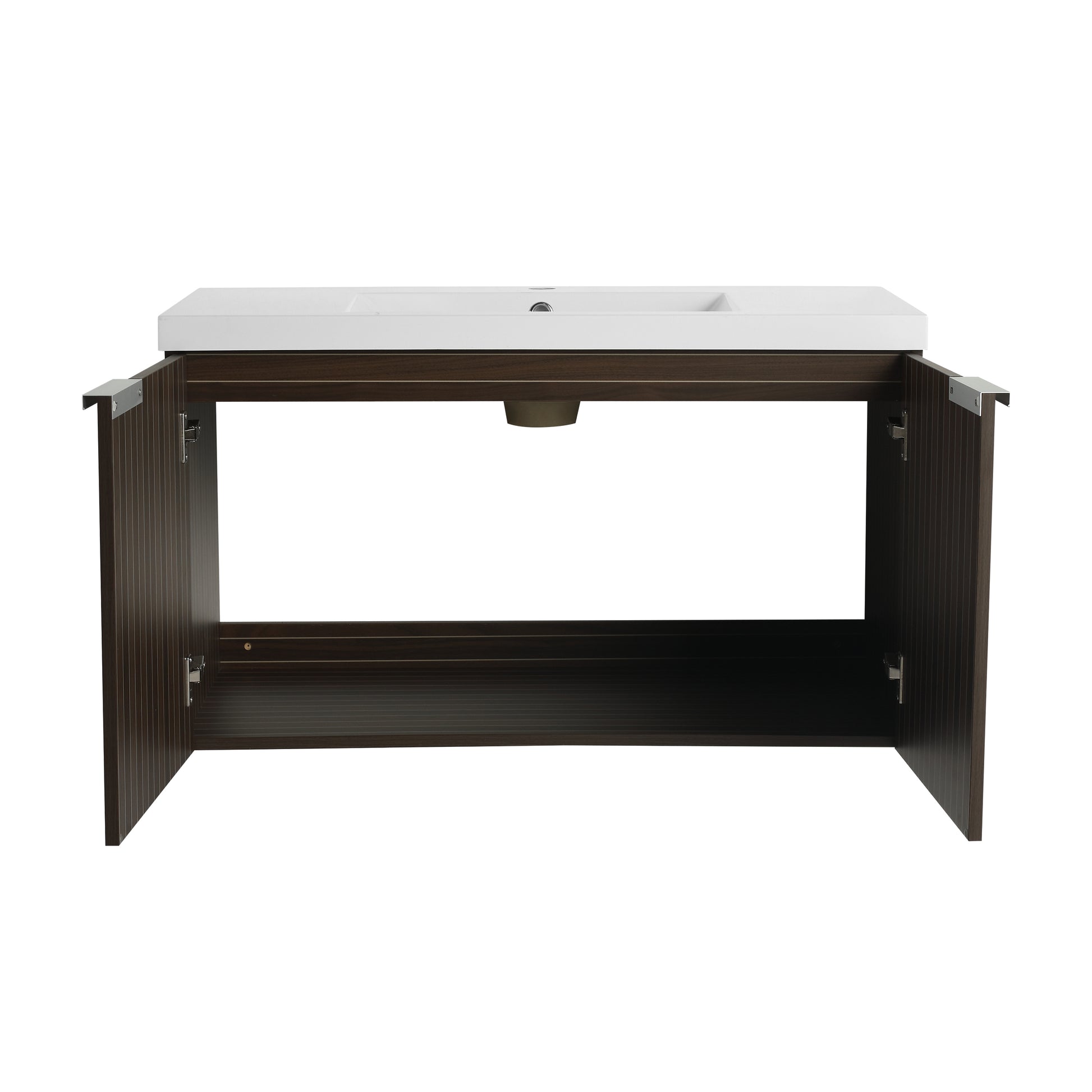 36 Inch Bathroom Cabinet With Resin Sink,Soft Close Doors,Float Mounting Design Silver Brown Stripe Bathroom Modern Plywood Plywood