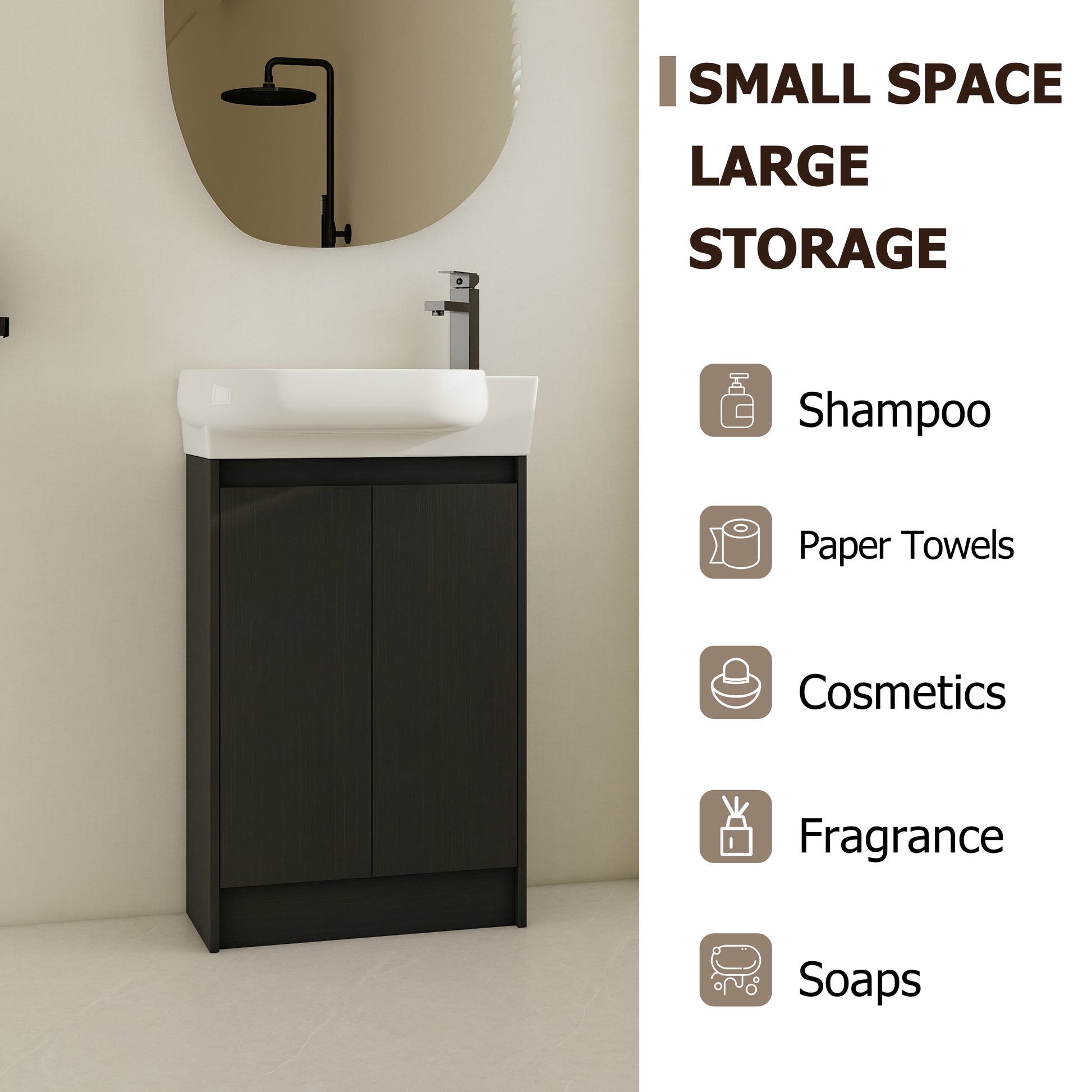 23" Freestanding Bathroom Vanity With Sink, Soft Close Doors Black Chestnut Bathroom Modern Plywood