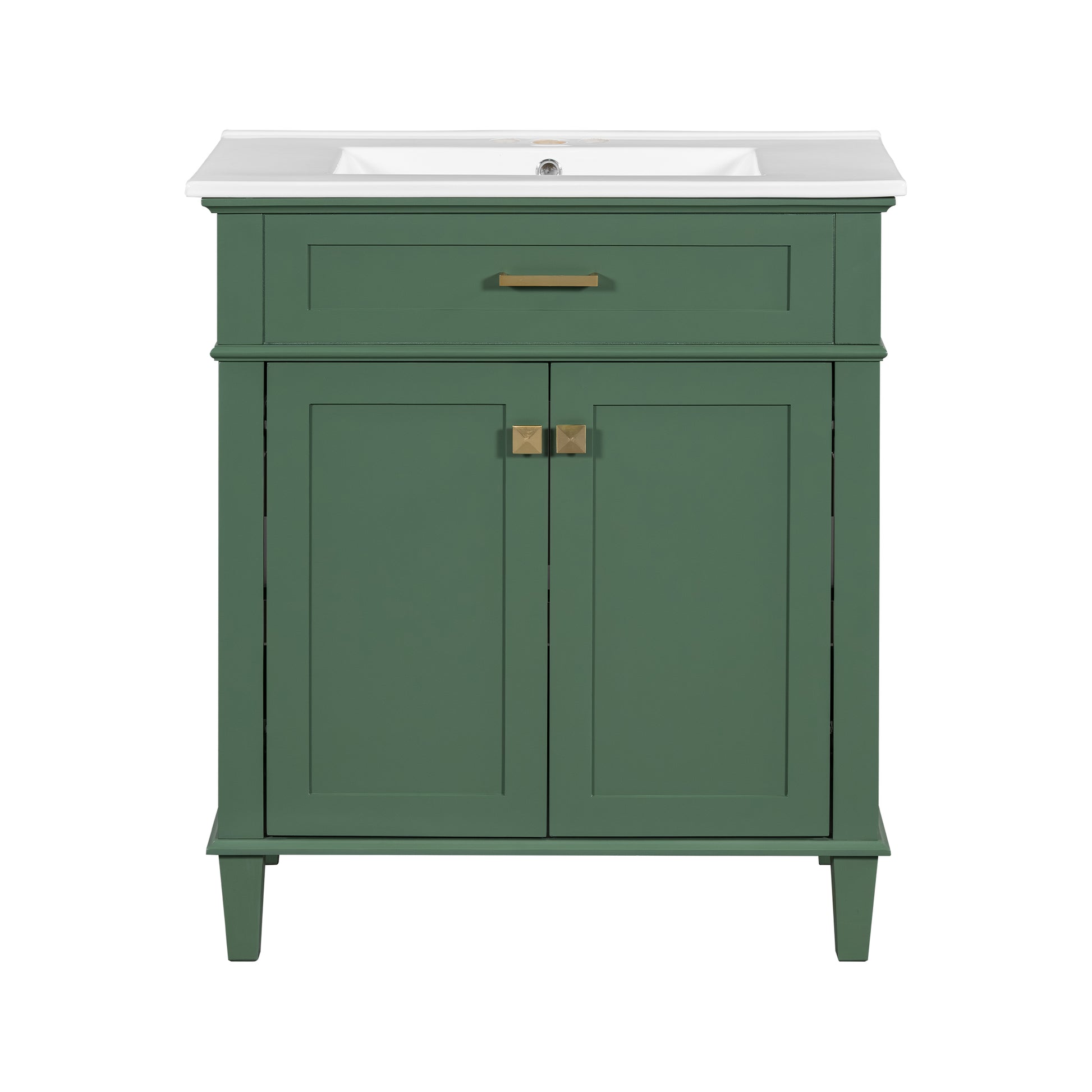 30 Inch Bathroom Vanity With Ceramic Basin, Soft Close Door And Adjustable Shelves Green Bathroom Solid Wood Mdf
