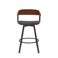 Vera 27 Inch Swivel Counter Stool Chair, Brown Open Back Black Faux Leather Black Brown Leather