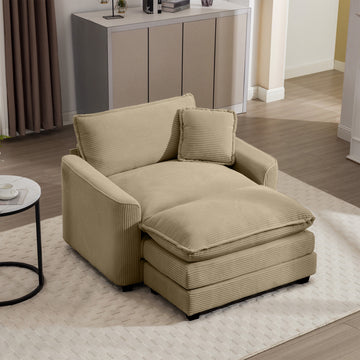 Comfortable Single Chair Deep Seat Sofa With Footstool With One Pillow, Suitable For Living Room And Bedroom, Club Multiple Occasions, Tan Corduroy Fabric Tan Corduroy 1 Seat