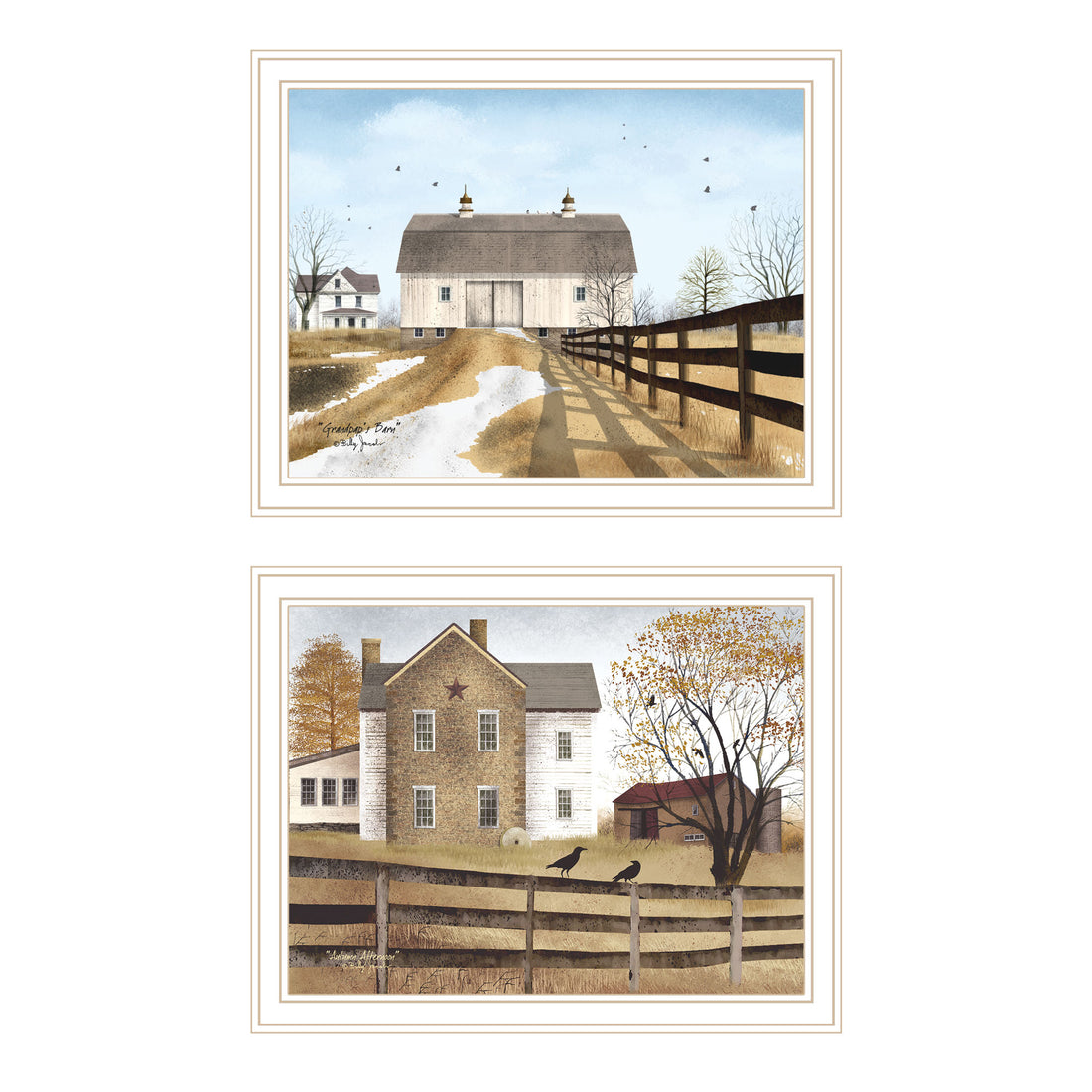 2 Piece Vignette Grandpa'S Barn,Autumn Afternoon White Framed Wall Art For Living Room, Farmhouse Wall Art Print For Home Decor, Bedroom Wall Art By Billy Jacobs Multicolor Wood Paper