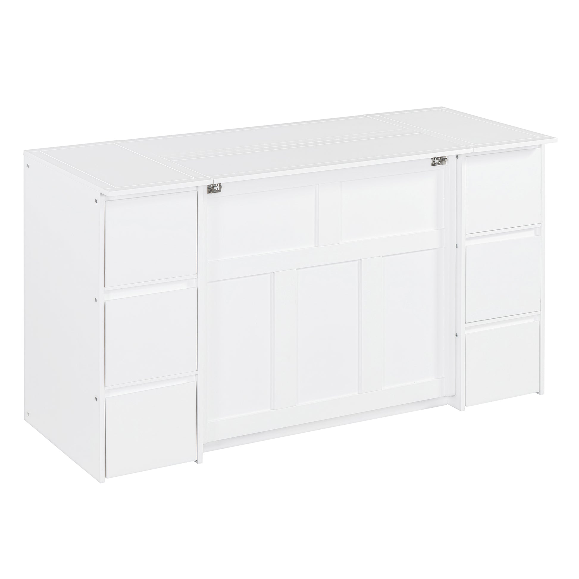 Twin Size Murphy Bed With Drawers, Cabinets And Usb Ports,White Twin White Mdf Lvl