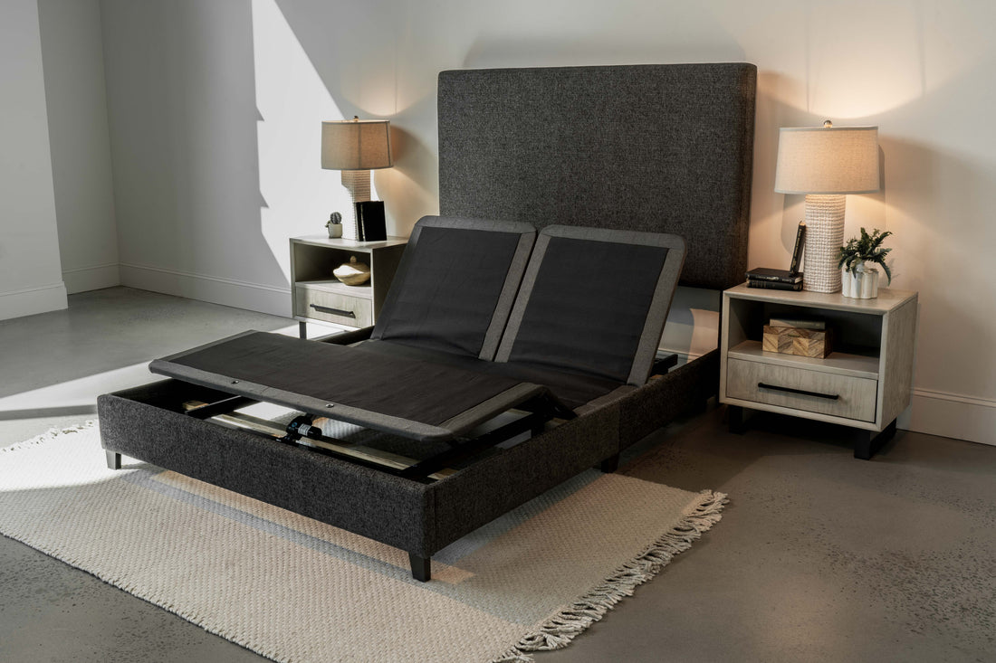 Goodvibesleep Immersive Sound Flex Head Adjustable Base, Queen Size Queen Gray Metal Waterproof Fabric