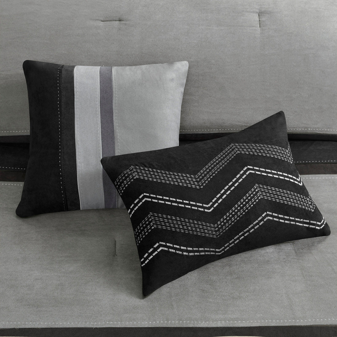 7 Piece Faux Suede Comforter Set Black King King Black Polyester