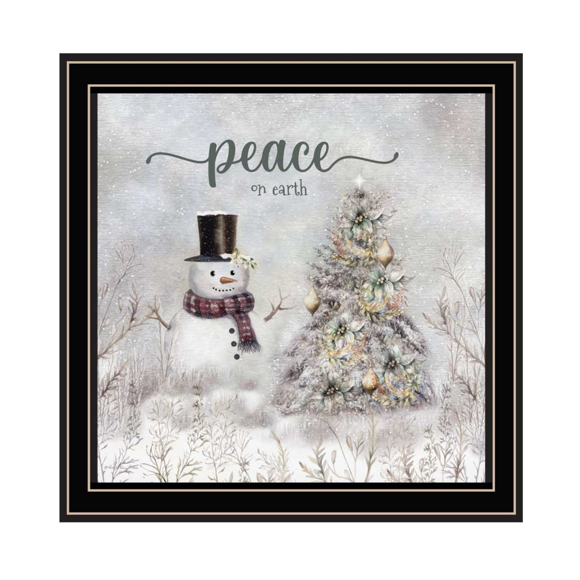 2 Piece Vignette Winter Peace On Earth Black Framed Wall Art For Living Room, Holiday Wall Art Print For Home Decor, Bedroom Wall Art By Robin Lee Viera Multicolor Wood Paper