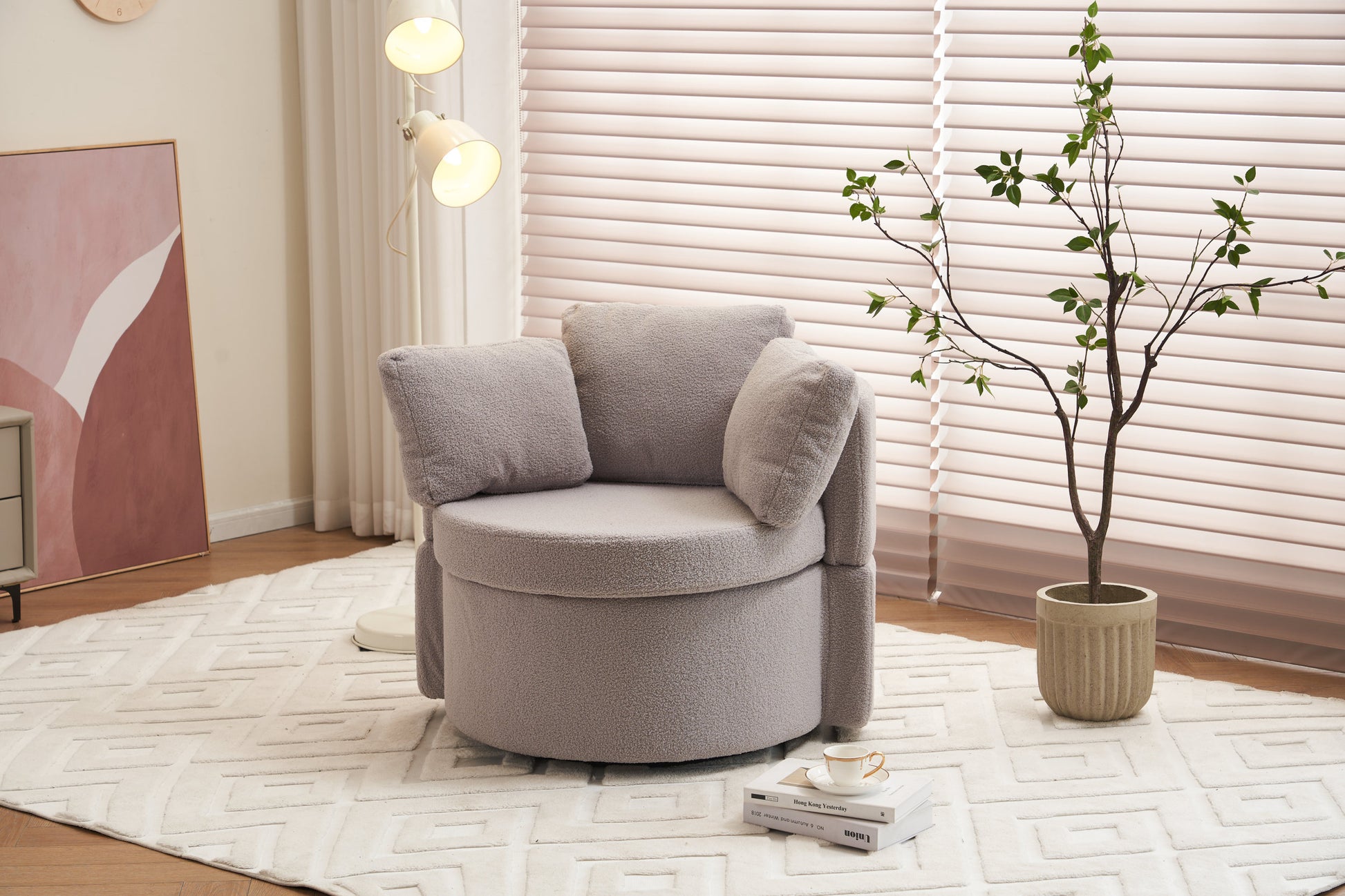 029 Teddy Fabric Swivel And Storage Chair With Back Cushion For Living Room,Light Gray Light Gray Primary Living Space Modern Foam Teddy