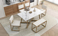Modern Faux Marble 6 Piece Dining Table Set,60Inch Metal Kitchen Table Set With Upholstered Dining Chairs And Bench, Golden Metal Dining Room Bench Seating Rectangular Dining Table With Chair And Bench Metal Wood Golden Seats 6 60 Inches Farmhouse