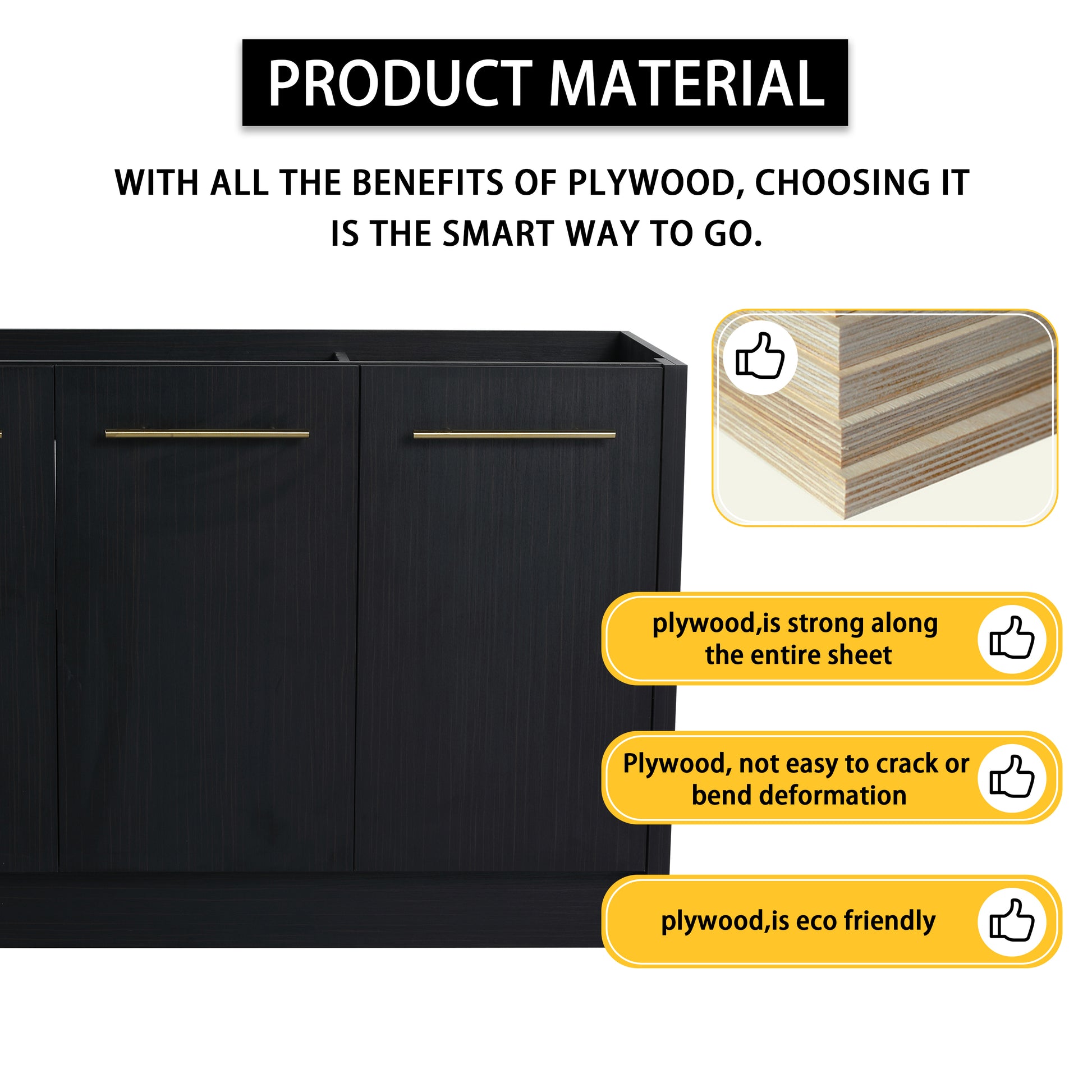 48 Inch Freestanding Bathroom Vanity With Resin Sink, With Soft Closing Door, Kd Package Black Chestnut Bathroom Modern Plywood