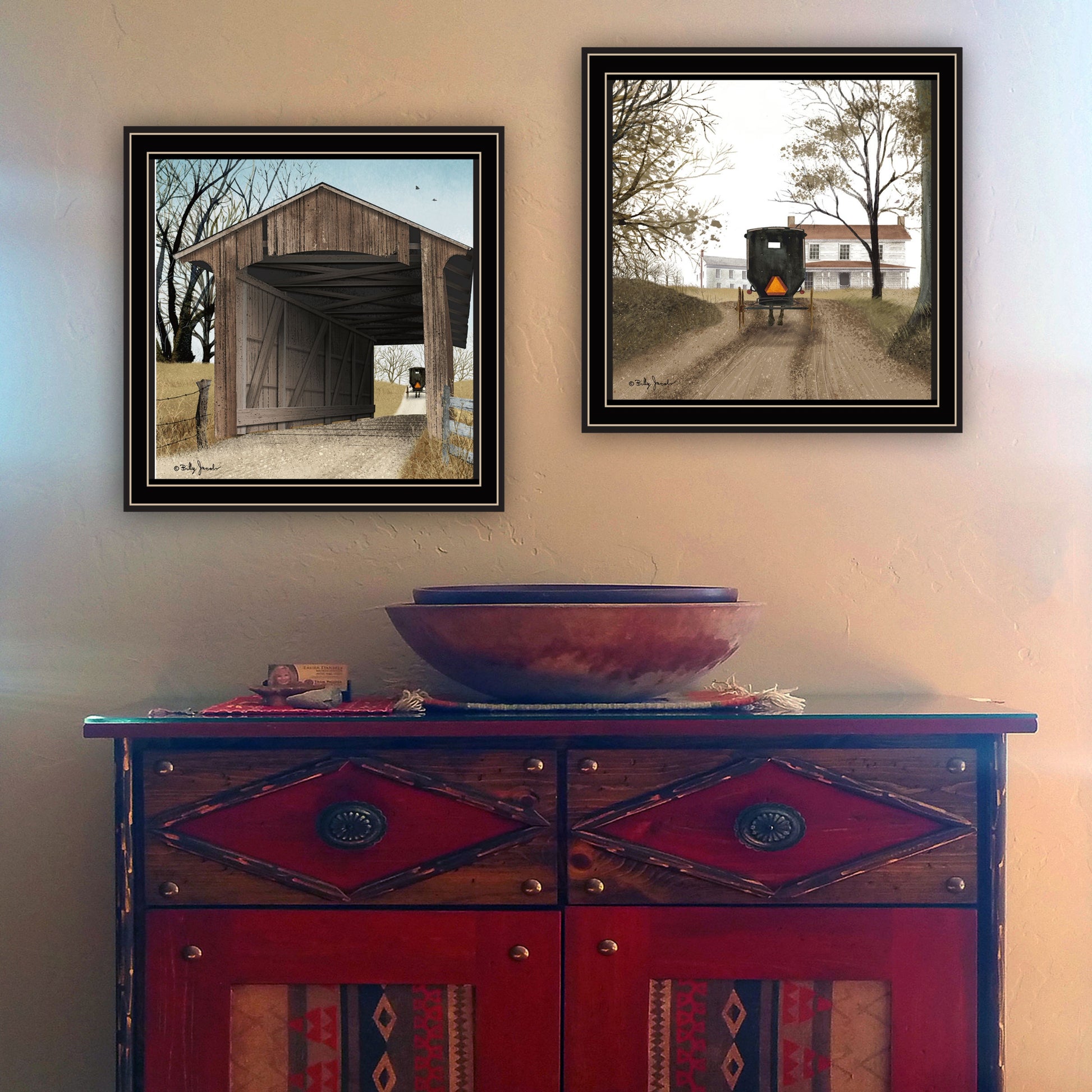 2 Piece Vignette Headin' Home, Miller'S Creek Bridge Black Framed Wall Art For Living Room, Bedroom Wall Art Print For Home Decor By Billy Jacobs Multicolor Wood Paper