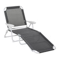 Outsunny Folding Chaise Lounge, Outdoor Sun Tanning Chair, 4 Position Reclining Back, Armrests, Metal Frame And Mesh Fabric For Beach, Yard, Patio, Dark Gray Dark Grey Metal