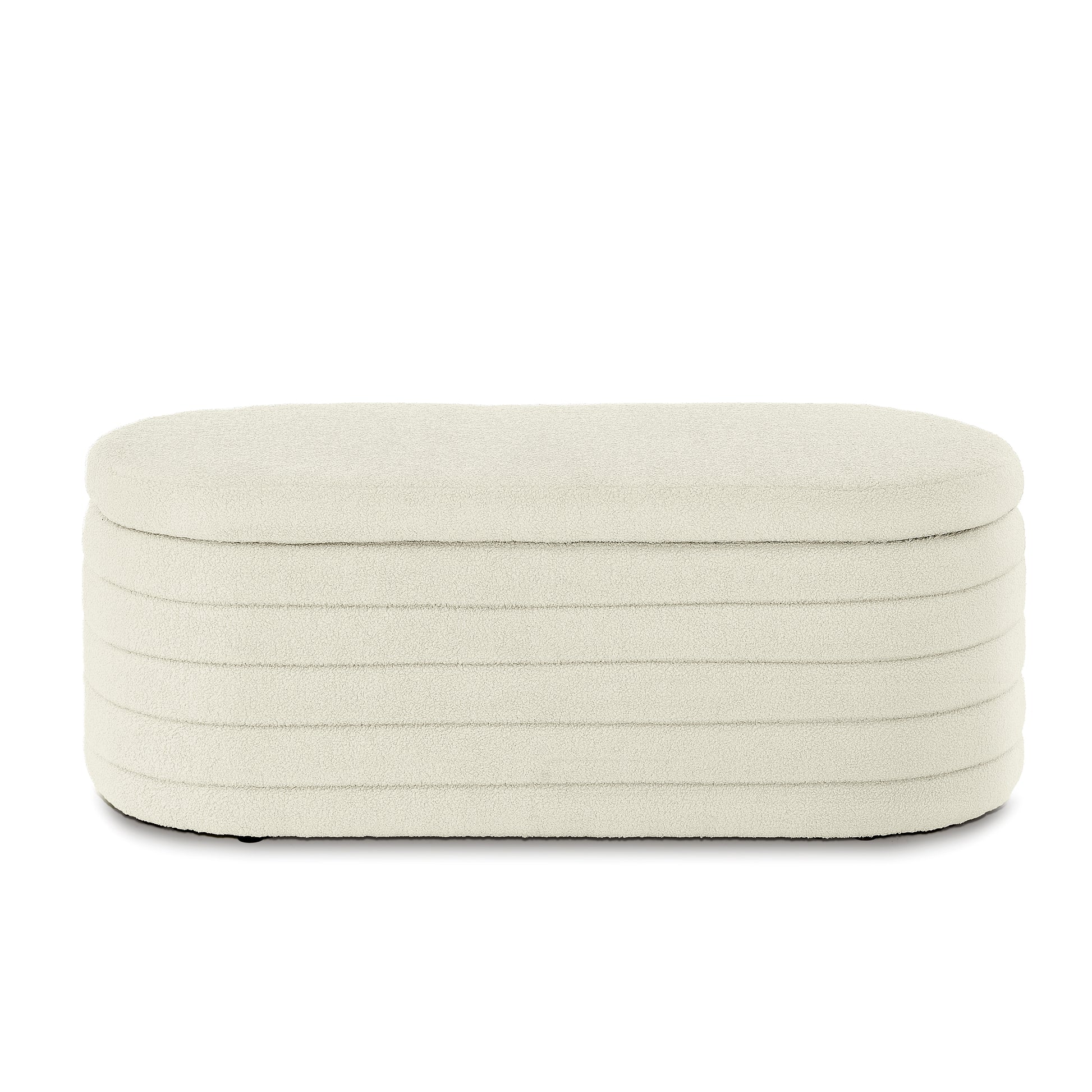 Modern Oval Storage Ottoman Bench, Upholstered Boucle Teddy Fabric End Of Bed Bench With Storage, End Of Bed Stool With Safety Hinge For Bedroom, Living Room, Entryway, Cream Cream Primary Living Space Oval Black American Design,Contemporary,Luxury,Mid